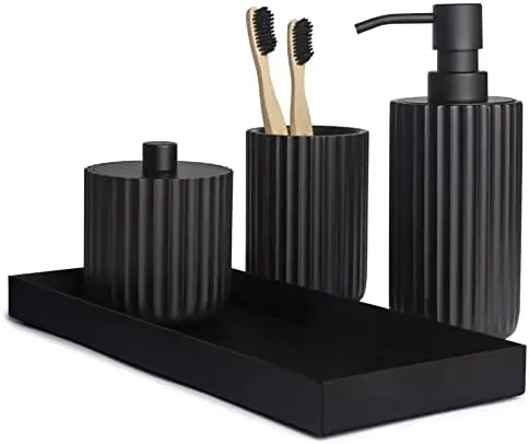 

Matte Black Bathroom Accessory Set - Farmhouse Boho Soap Dispenser Set & More
