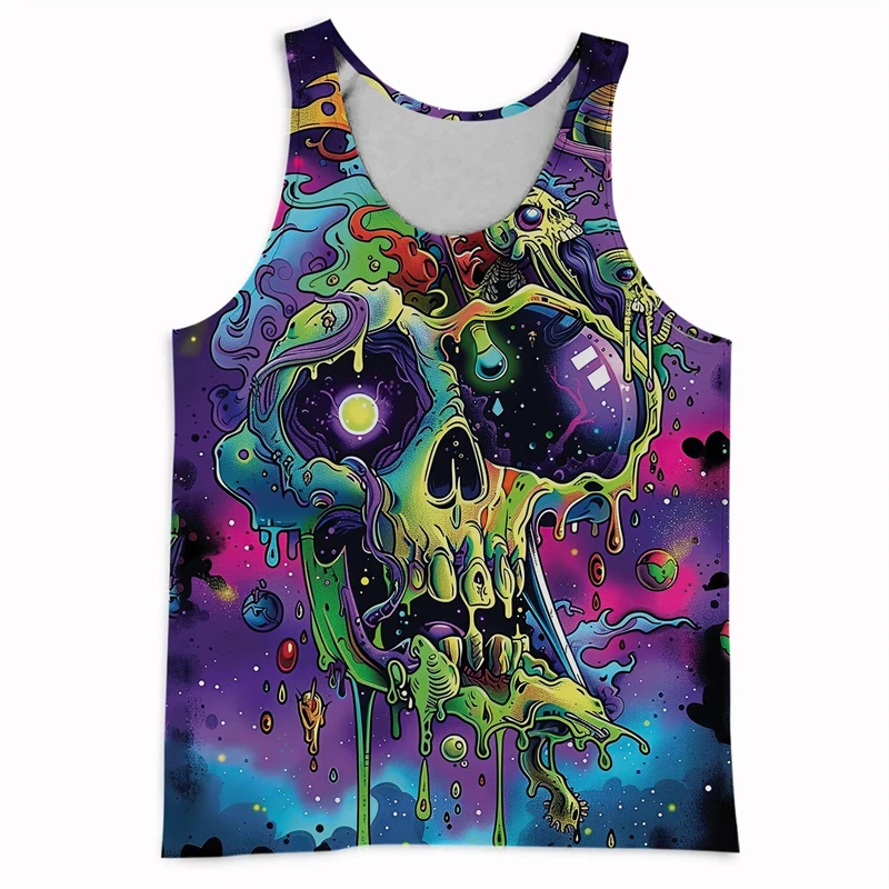 Trend Skull Pattern 3D Print Vest Summer Fashion Sleeveless Abstract Vest Cool Streetwear Hip Hop Top