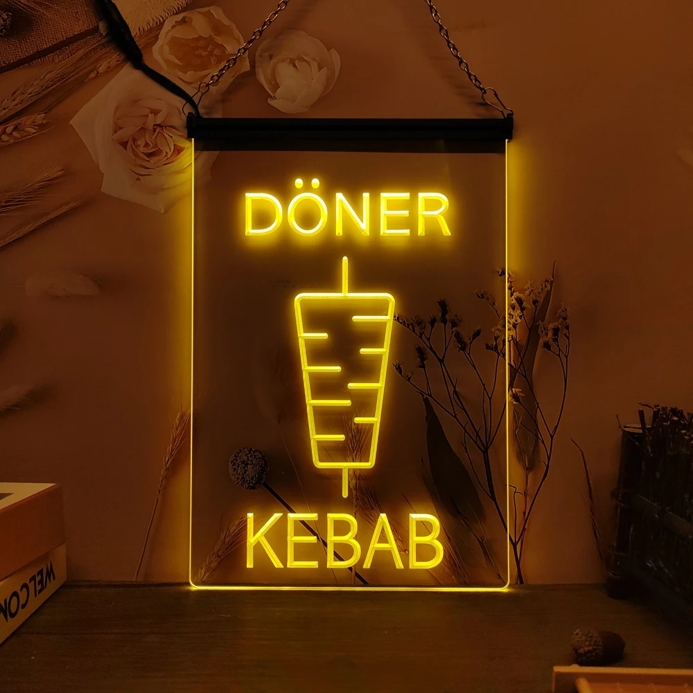 Doner Kebab Restaurant Caf Decoration Bar LED Neon Sign-3D Carving Wall Art for Home,Room,Bedroom,Office,Farmhouse Decor