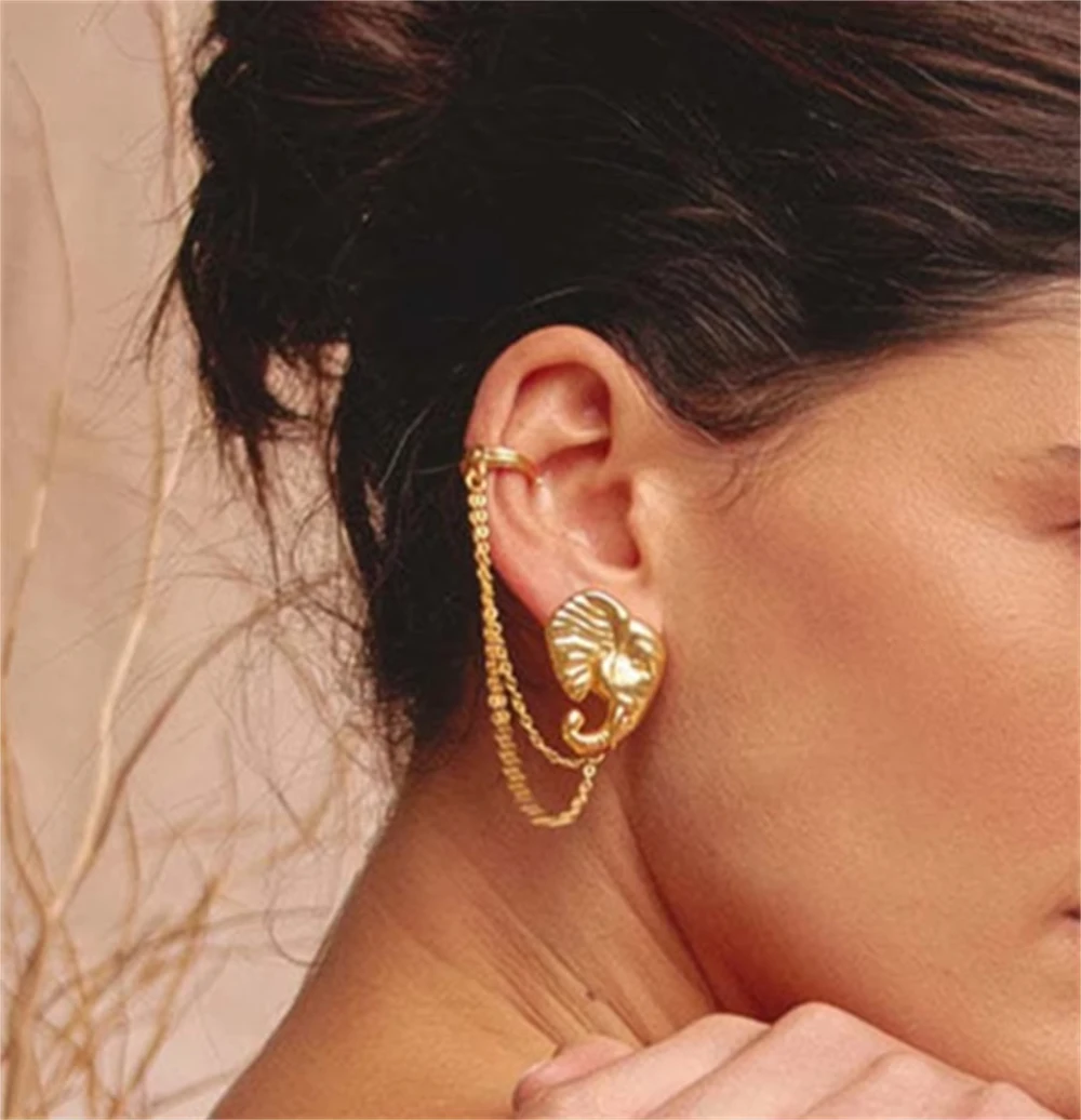 أقراط عصرية للنساء بتصميم متخصص على شكل فيل من الفولاذ المقاوم للصدأ #4