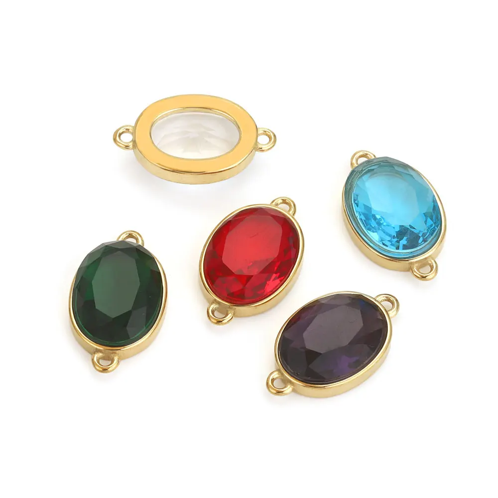 4pcs Glass Crystal Stainless Steel Connectors Charms For Jewelry Making DIY Double Hole Connection For Bracelets Pendants