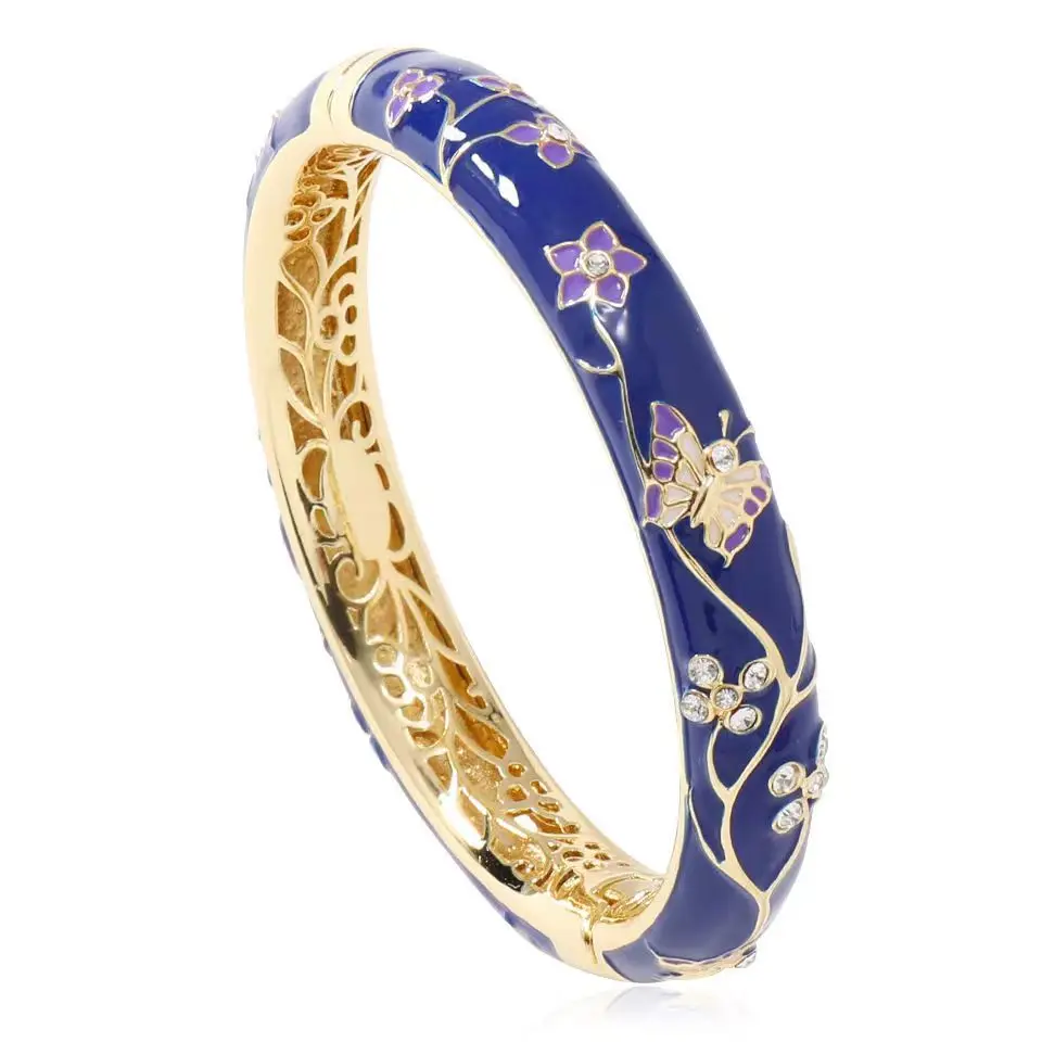 

Handmade Butterfly Bangles Women Bracelets Chinese Cloisonne Enamel Ethnic Spring Hinged Cuff Bracelet