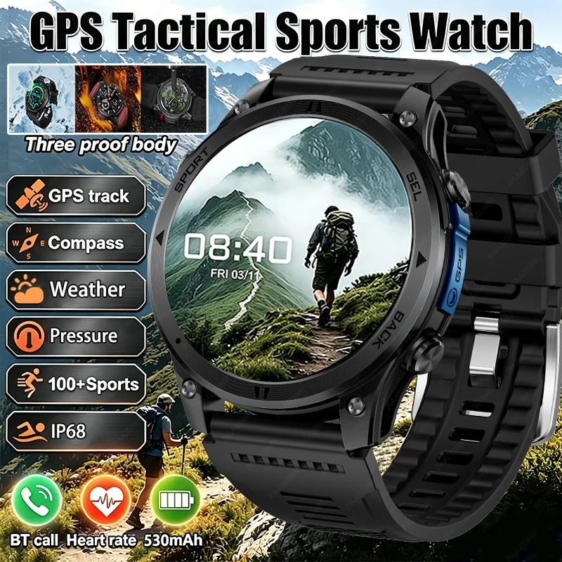 

2026 New Outdoor GPS Tracking Men Smart Watch ，With Bluetooth Call, Heart Rate, Blood Oxygen Compass,Sports and Fitness Tracker