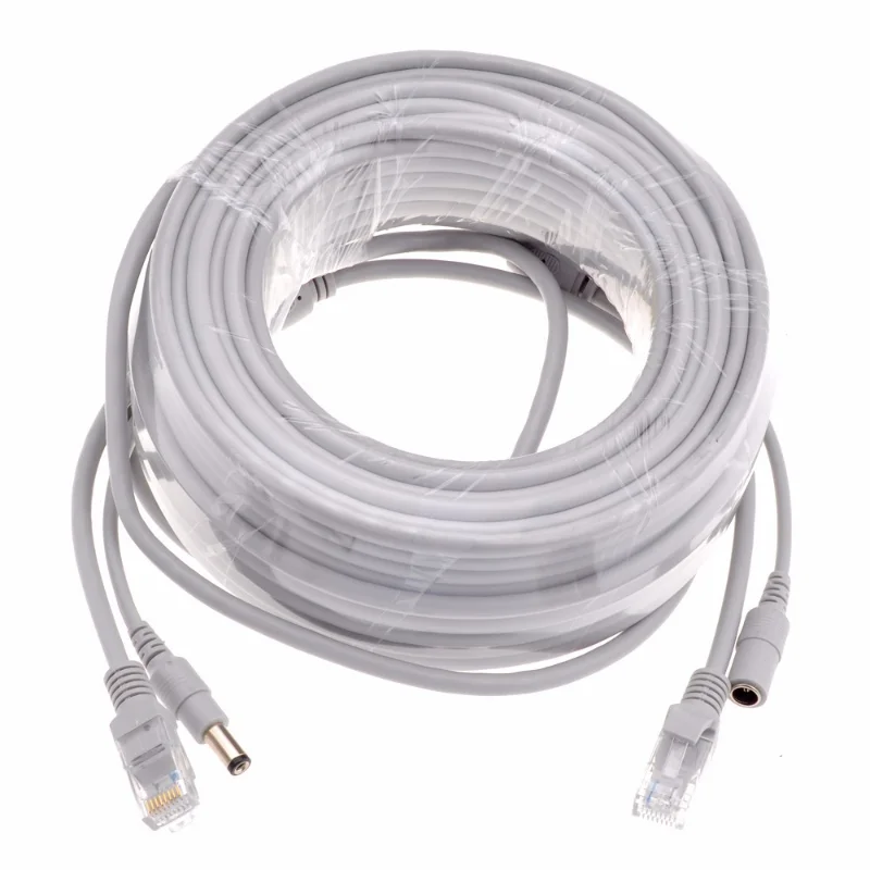 Imagem -04 - Cabo Ethernet Cat5 Cat5e Rj45 Mais Energia dc Cinza Cabos para Câmera de Rede ip Nvr Sistema de Cctv 5m 10m 15m 20m 30m