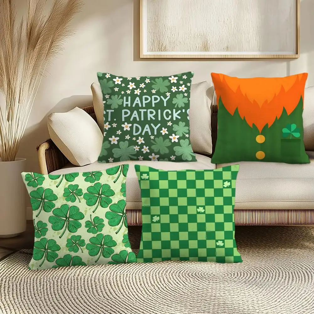 St Patrick's Day Cute Cushion Cover Soft Plush Throw Pillow Cover | Double-Sided Printed Cushion Case | Cozy Sofa & Home Decor