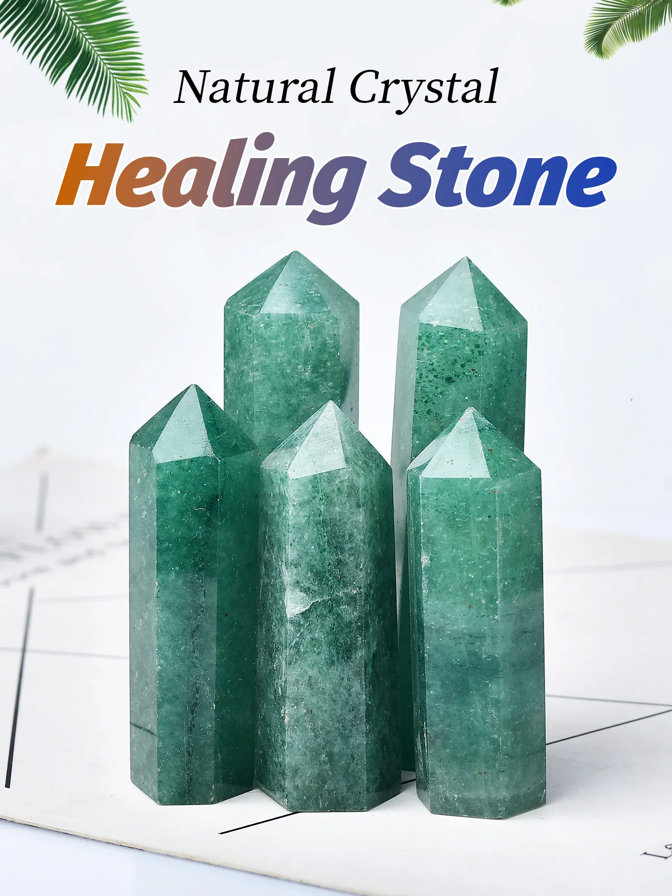 Natural Green Strawberry Crystal Point Healing Stone Hexagonal Prisms 50-80mm Obelisk Wand Treatment Ornaments Stone DIY Gift