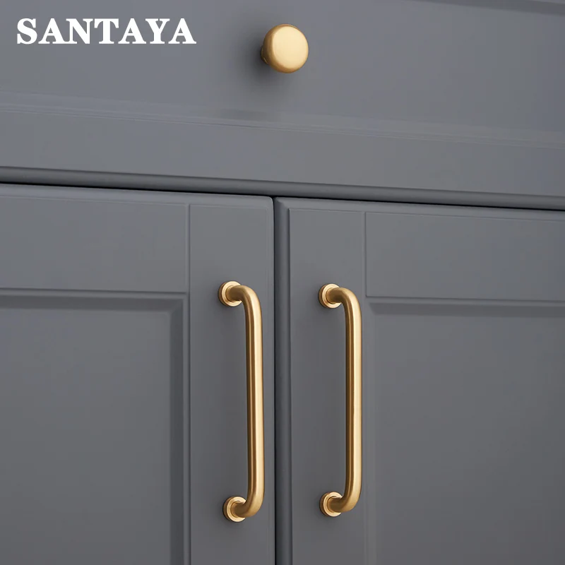 Santaya Puxador de cozinha de latão dourado nórdico simples, puxador de móveis, porta de guarda-roupa, gaveta, cômoda