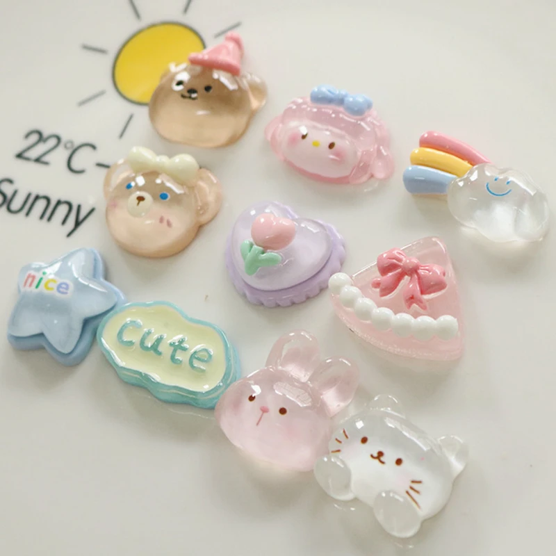 10Pcs New Cute Mini Shiny Cartoon Animal Flat Back Resin Cabochons Scrapbooking DIY Jewelry Craft Decoration Accessories