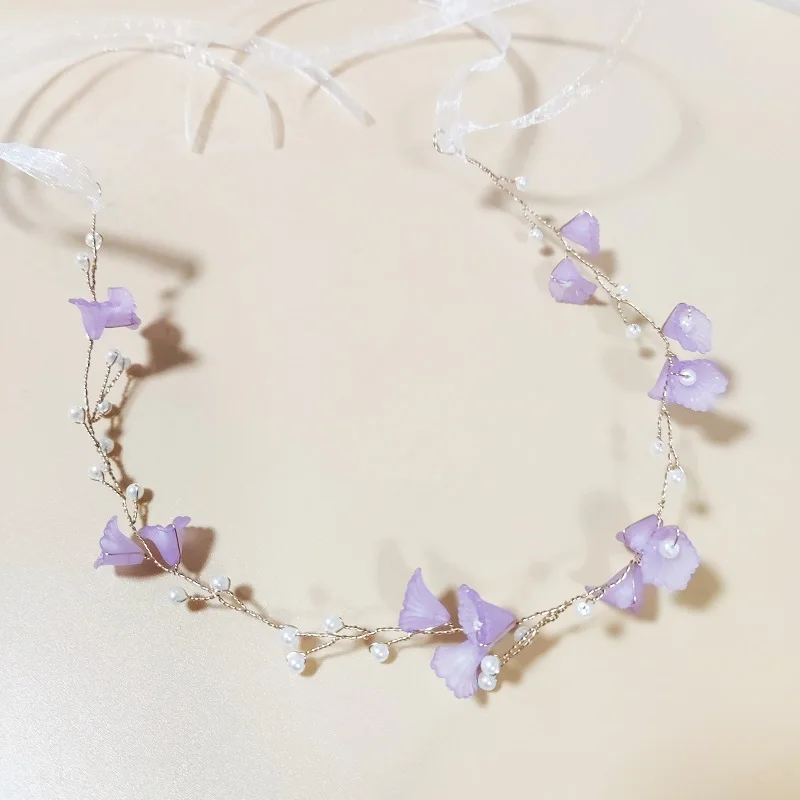 

Новые свадебные аксессуары для волос: фиолетовый цветочный ободок с жемчугом, украшение для волос, свадебное украшение для невесты, головной убор, повязка на голову