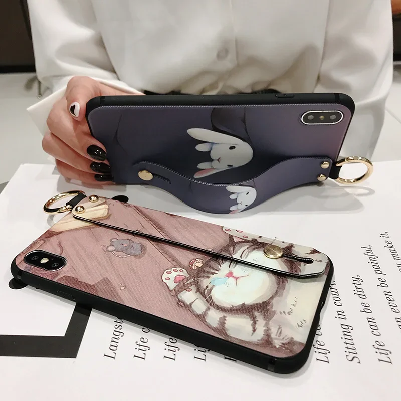 Galaxy A53 13 A23 A33 A73 A54 A24 A34 14 S23 FE Ultra Case Cute Cartoon Wristband Phone Holder Cover for Samsung S24 Ultra Funda