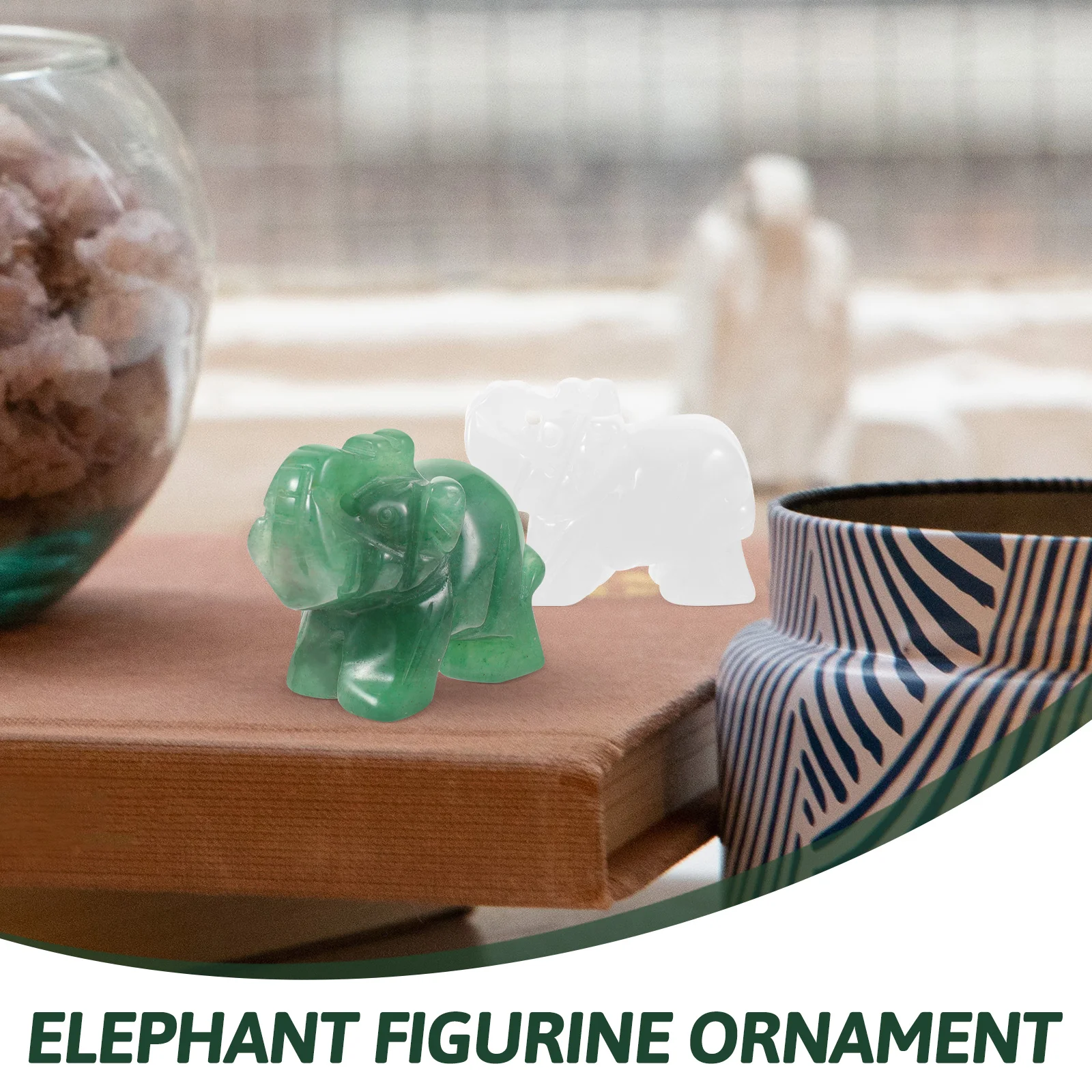 

2pcs Elephant Decorative Figurine Statue Quartz Crystal Animal Home Office Desktop Bedroom Study Mini Small Compact Stable Base