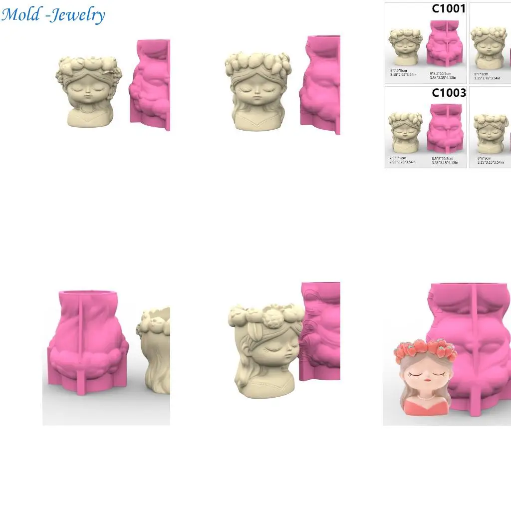 

69HB Flexible Sculpture Silicone Mold For Cement Flower Pots Creative Gardening Craft Tool