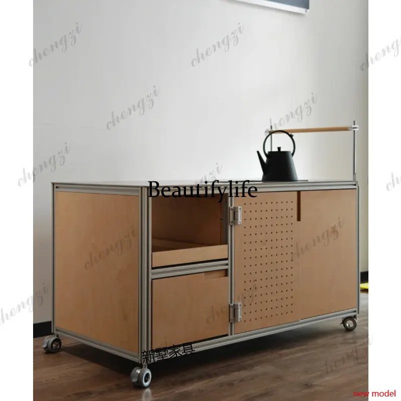 Asmt114Aluminum Profile Office Tea Cabinet Movable, Modern, Storage Cabinet Balcony Afternoon Tea Leisure Cabinet