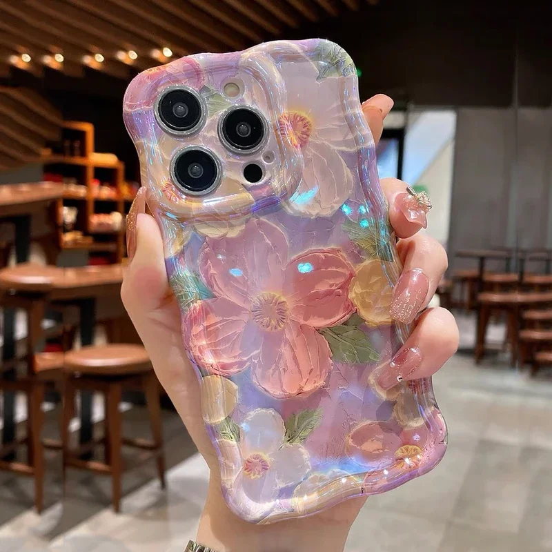 Laser Blu-ray Flower Phone Case Deluxe Shockproof TPU Soft Silicone Case For iPhone15 14 13 12 11 Pro Max Plus