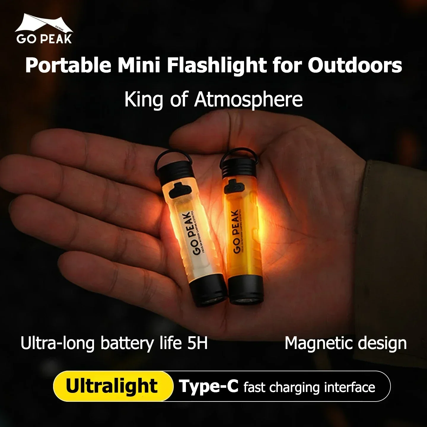 GOPEAK 5050 Kleine Outdoor-Taschenlampe mit Schlüsselclip, LED-Umgebungslicht, Lange Akkulaufzeit, für Katastrophenhilfe und Notfälle