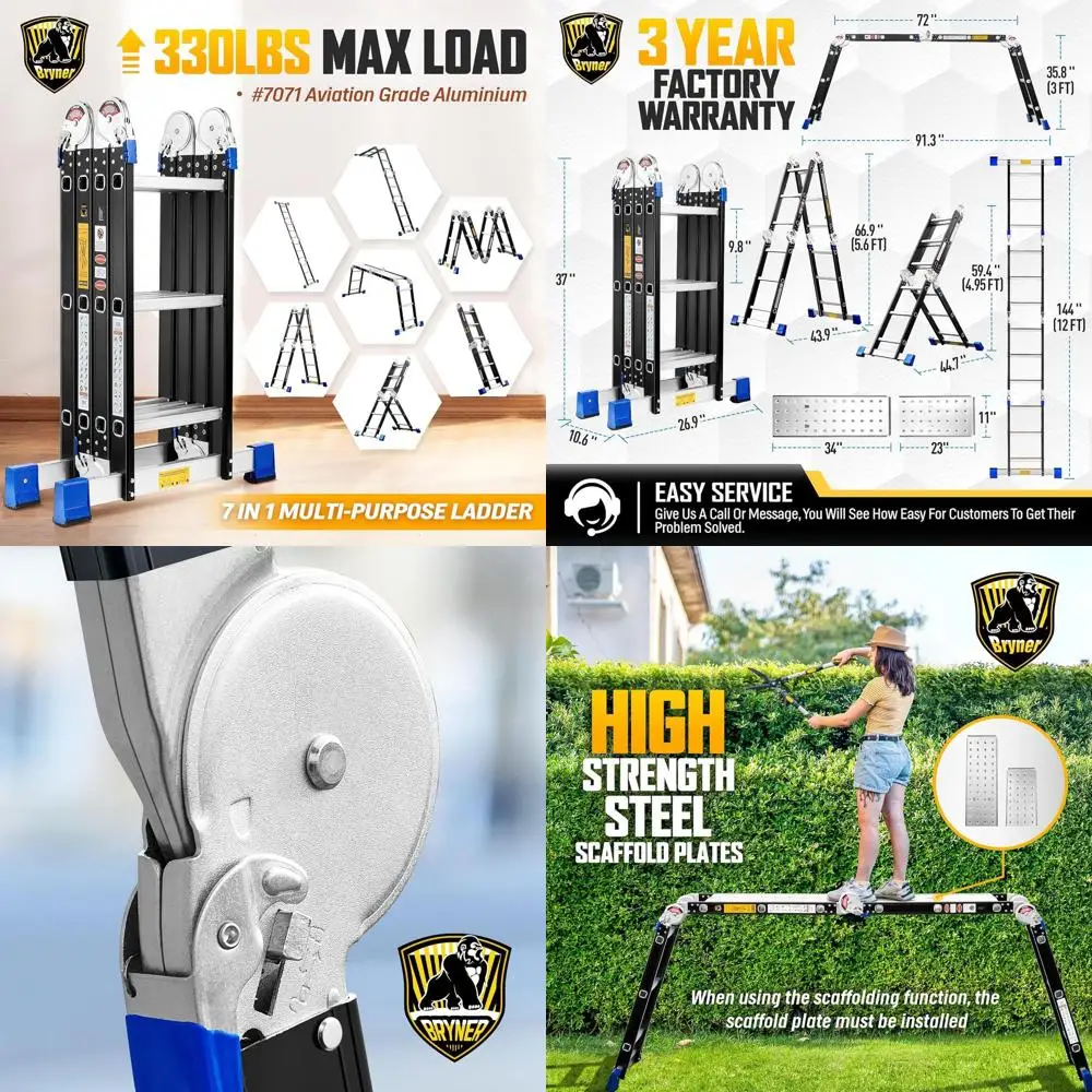 

Стремянка, многофункциональные алюминиевые складные удлинительные лестницы высотой 12 футов, складная регулируемая телескопическая стремянка 7 в 1, 330 фунтов