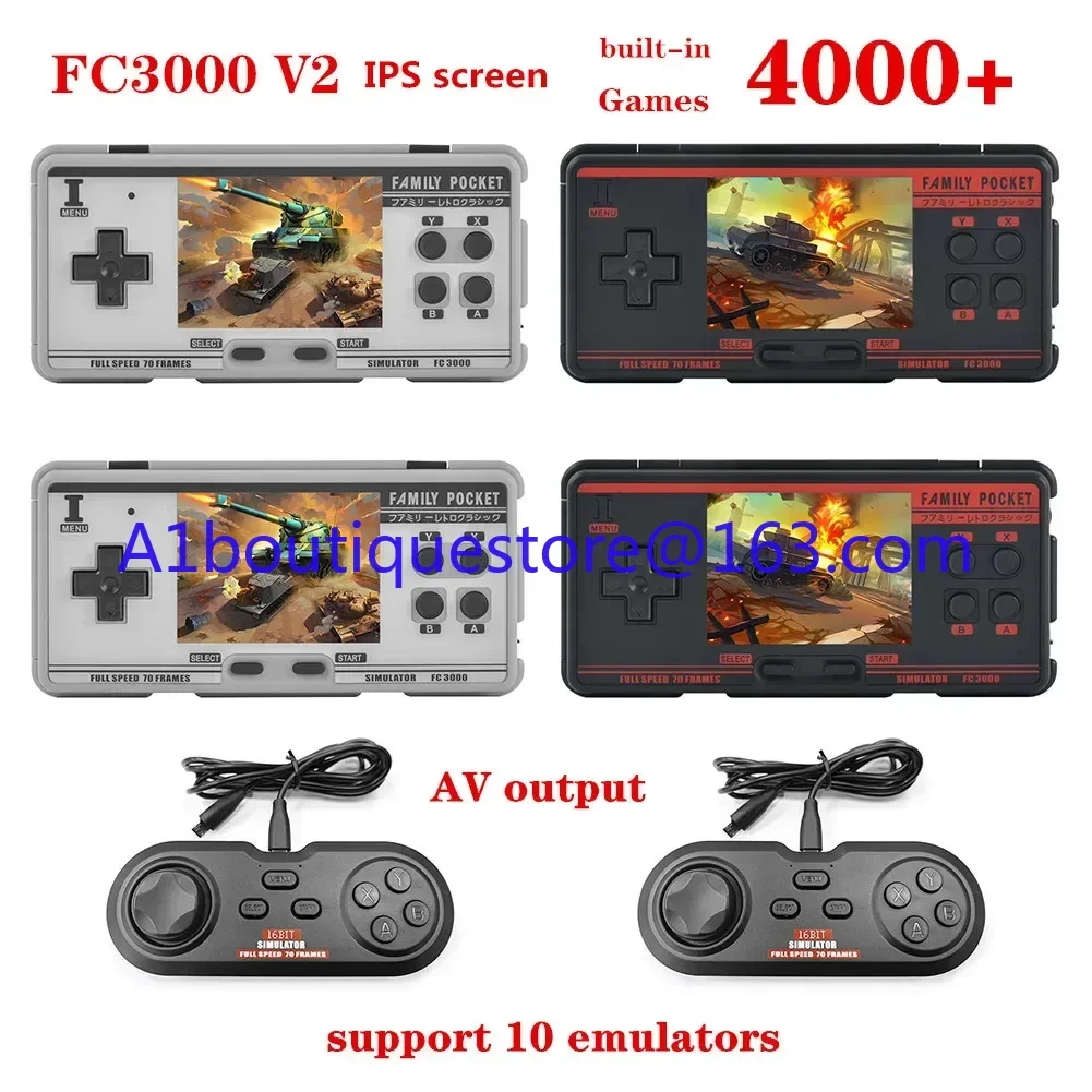 FC3000 V2 3.0 Inch IPS Screen Classic Handheld Gaming Console Built in 4000+ Games 10 Simulator Children Video Game Console