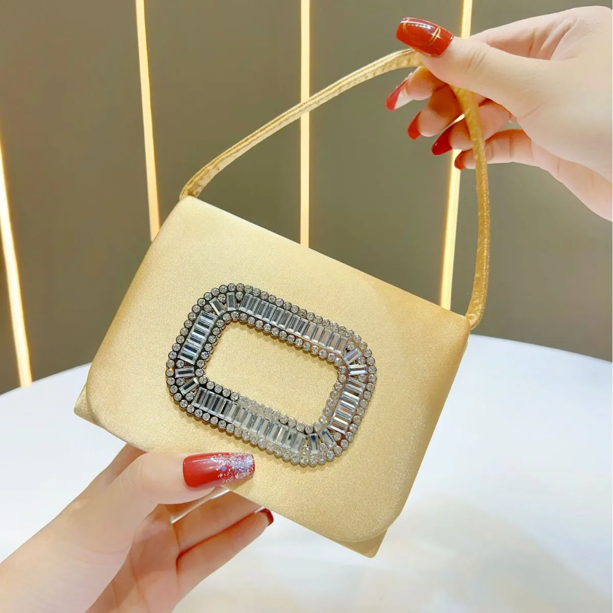 Luxury Mini Square Handbag Women’s Diamond Studded Evening Bag Elegant Shoulder Chain Wedding Party Purse Stylish Ladies Tote view 6