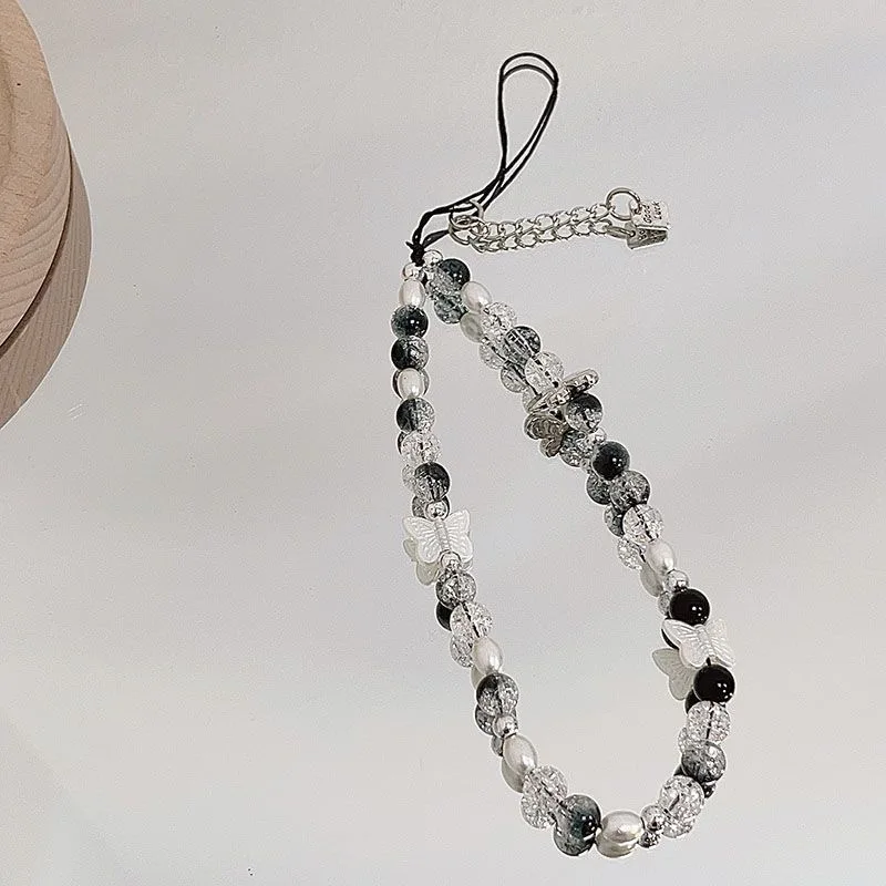 Cute Butterfly Pearl Beaded Phone Chain
