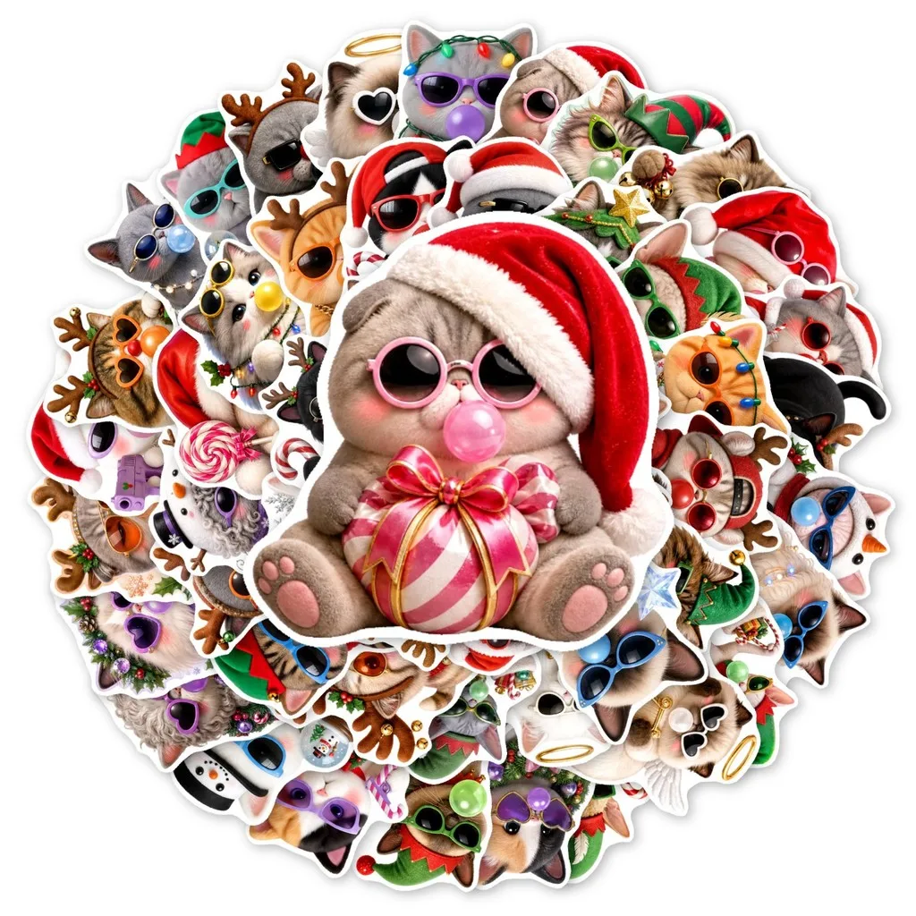 50Pcs Cat Cartoon Stickers Waterproof Decals for Water Bottle Luggage and Laptop Aesthetic DIY Golden Memory Stickers Store