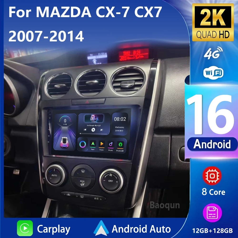 Android 16 Carplay Auto para MAZDA CX-7 CX7 CX 7 2007 2008 2009 2010 2011 - 2014 Radio de coche reproductor de vídeo Multimedia navegación GPS