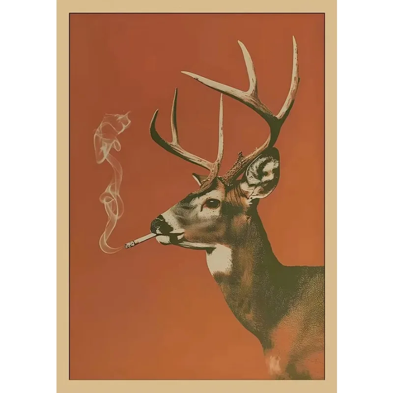(1pc frameless)Bohemian canvas print western cowboy girl trout elk and bull smoke cigarette wall art poster modern living roo