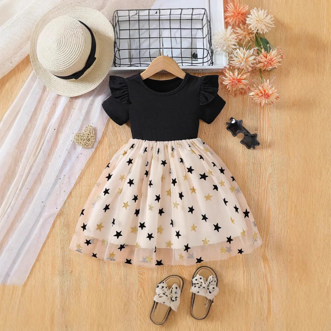 

Летнее платье для девочек, новинка 2025, корейская версия, стиль принцессы, сетка, пышное детское платье