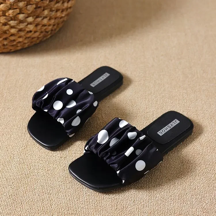 2026 Sommer Damen Plateau-Slipper mit dicker Sohle, Vintage Polka Dot Schuhe, Outdoor Square Toe Strand- und Urlaubssandalen – Detail 16
