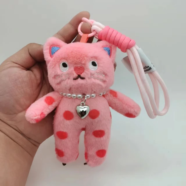 15cm Kawaii różowy kot pluszowy brelok śliczny plecak wisiorek miękkie zwierzęta brelok klamra kluczyka samochodowego akcesoria dziewczyna kobiety torba wisząca