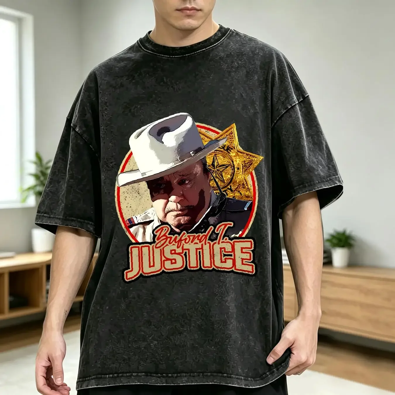 washed T Shirt NWT Sheriff Buford Justice Cool ArT long or short sleeves vintage Washed Top For Everyday Wear Casual Versatile