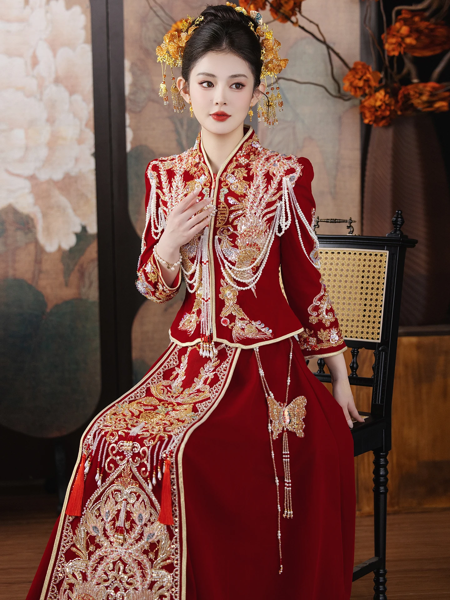 

Velvet Xiu Xue Wedding Dress New 2026 High End Chinese Style Marriage Ceremony Dress Heavy Work Engagement Party Dress