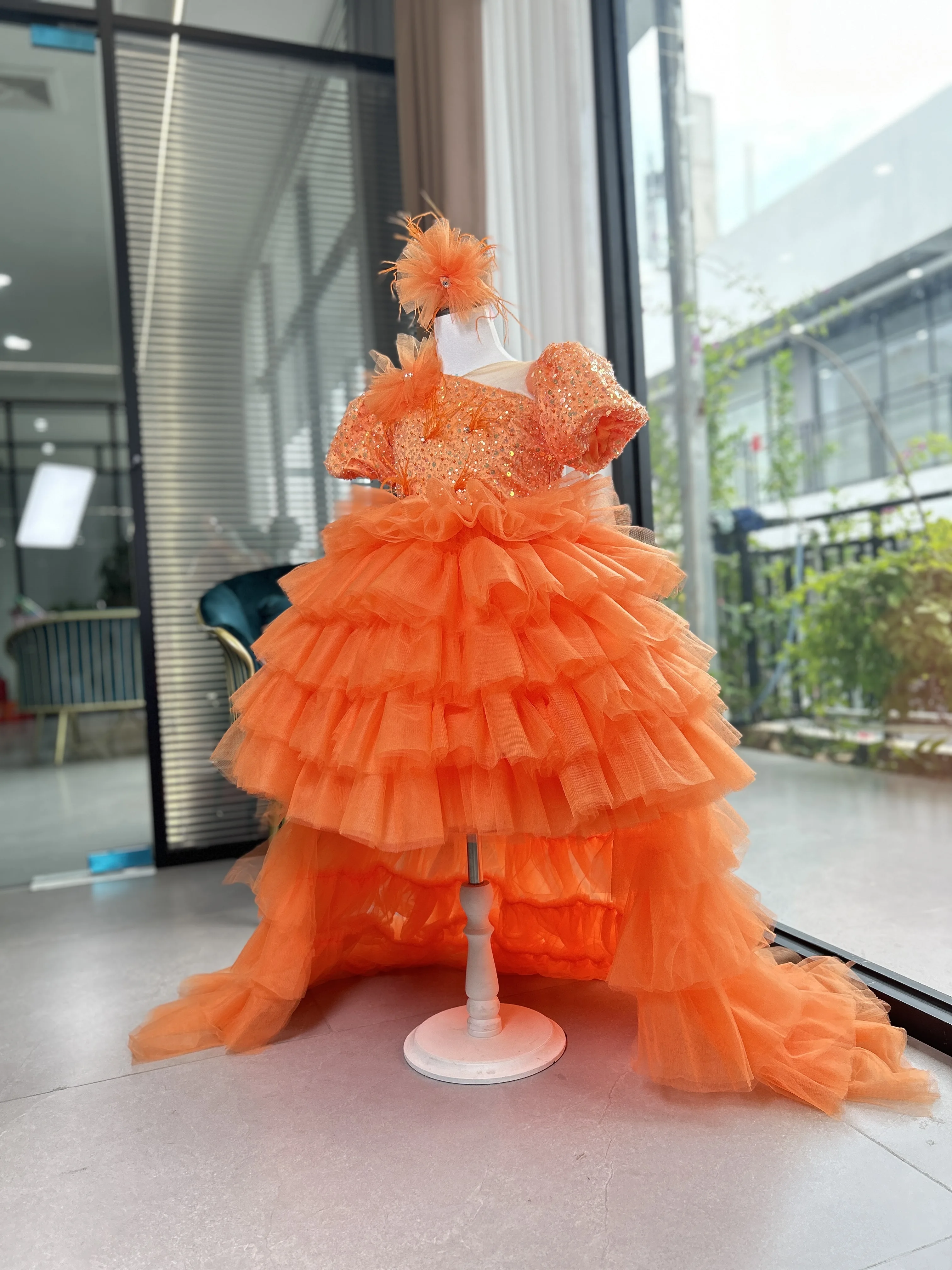 lace dress orange Lace-Up Open-Front Dress