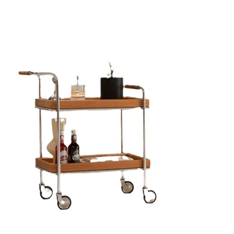 

Small cart solid wood edge table home living room sofa movable coffee table