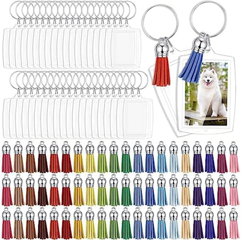 

100Pcs Rectangular Acrylic Keychain Blank Transparent Picture Keychain Insert For DIY