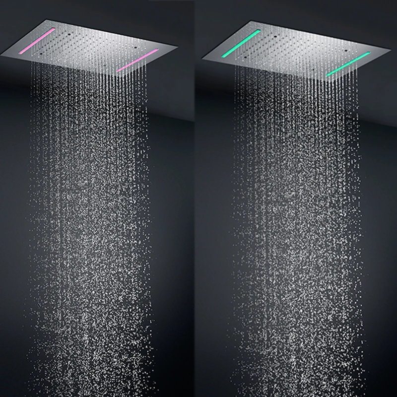 3 Functions Body Jets 2'' Bathroom LED Rainfall Shower System Set Thermostatic Diverter Valve Faucets 360x500mm