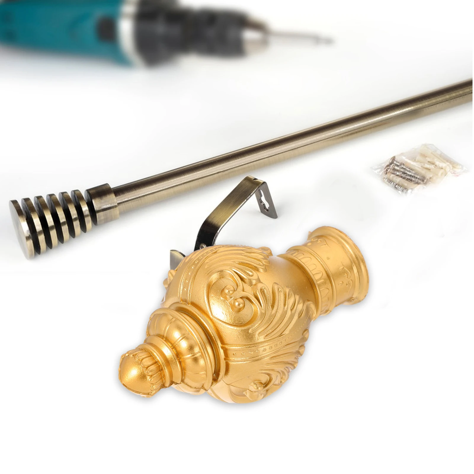 

10pcs Curtain Rod Decorative Heads 26-28Mm Gold Roman Finials Easy Install Plastic End Caps For Window Drapery Rail Pole Home