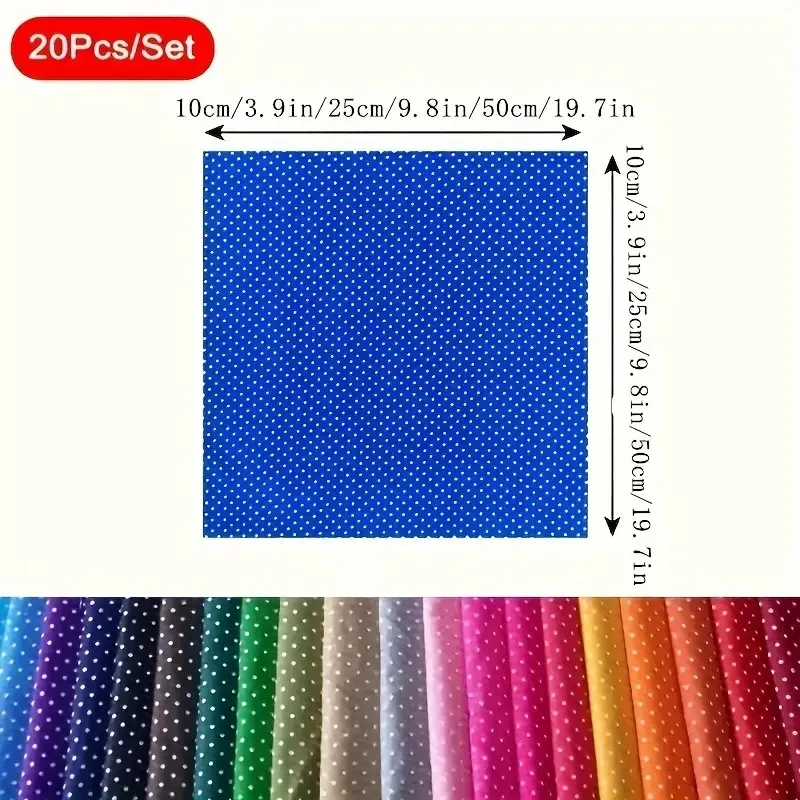 20pcs/set Multicolor Non-repeat Polka Dot Cotton Blend Fabric For DIySewing Scrapbooking Quilting Craft Patchwork