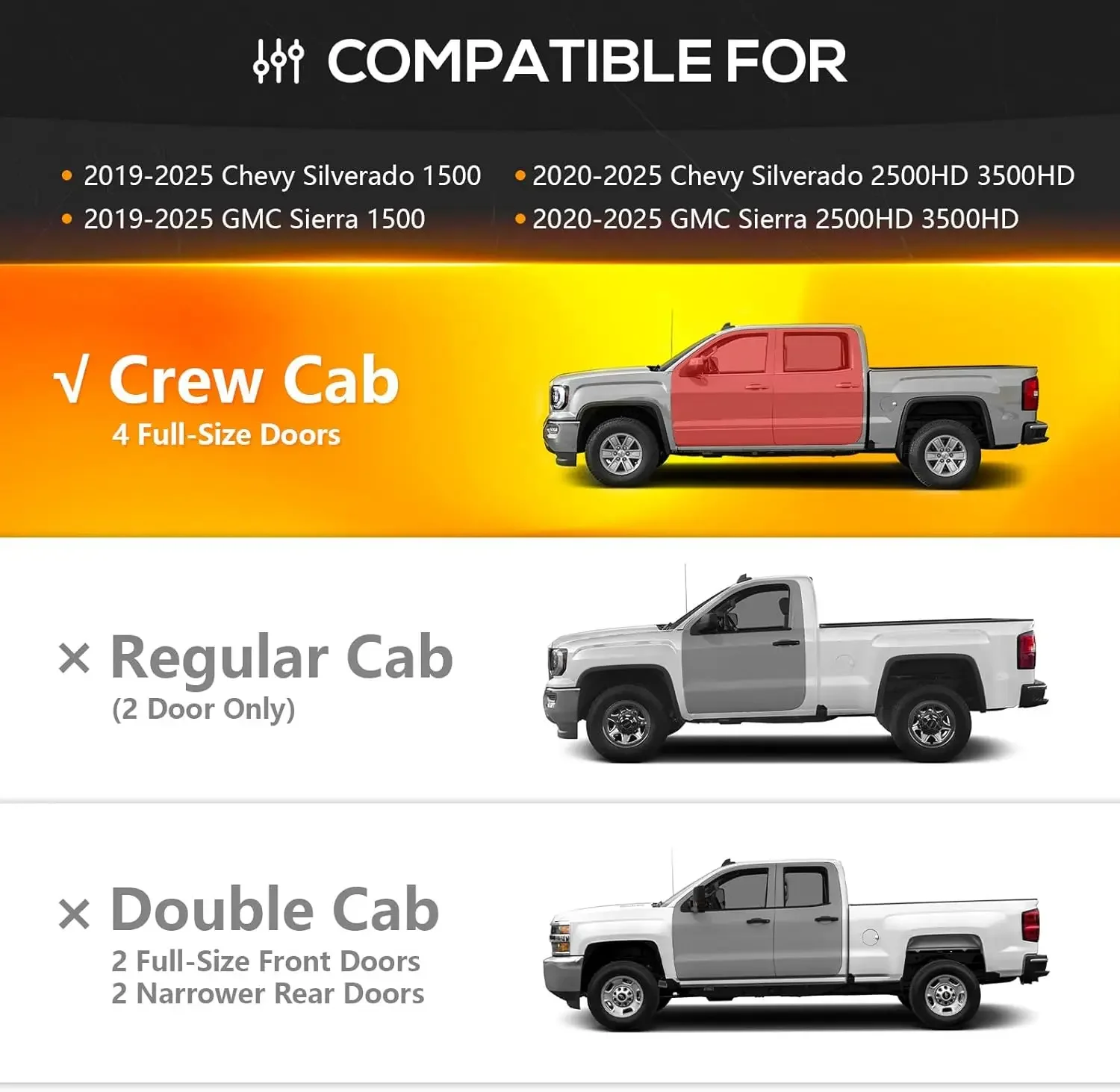 

XMSJ.Three Raised Steps, Crew Cab Running Boards Compatible with 2019-2025 Chevy Silverado & GMC Sierra 1500,