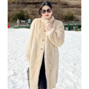 2023 nuovo cappotto di pelliccia danese da donna stile straniero colletto alla coreana soprabito in velluto di visone temperamento di fascia alta spessa calda giacca di pelliccia lunga