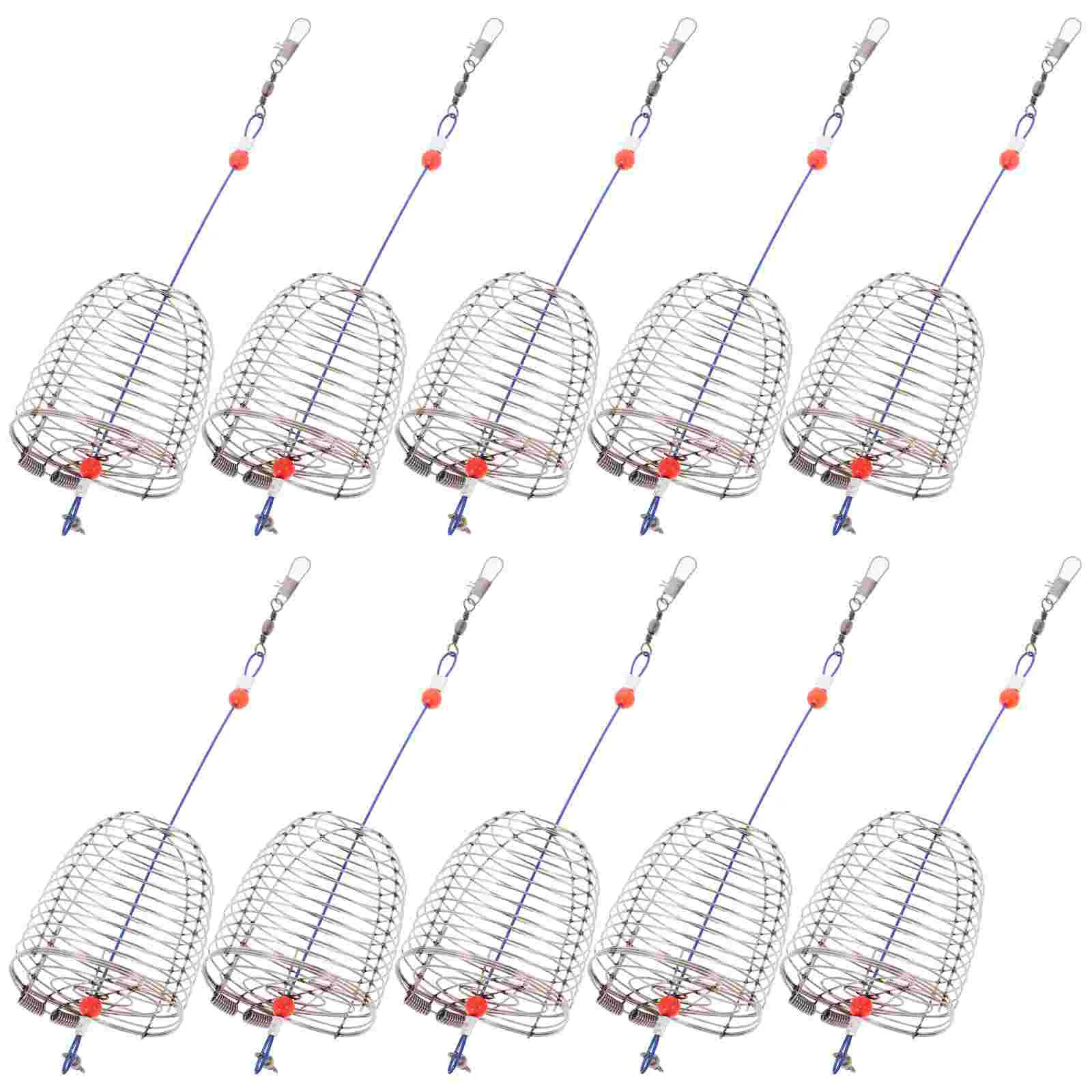 10 PCS Fishing Lures Metal Bait Cage Trap Crayfish Spring Carp Feeder Silver Basket