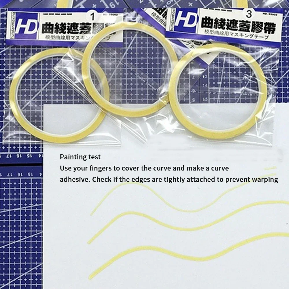 3Pcs 1mm 2mm 3mm Model Curve Cover Tape Model Spray Masking Tape for Gundam Model DIY Painting Spraying Tool 15M Length