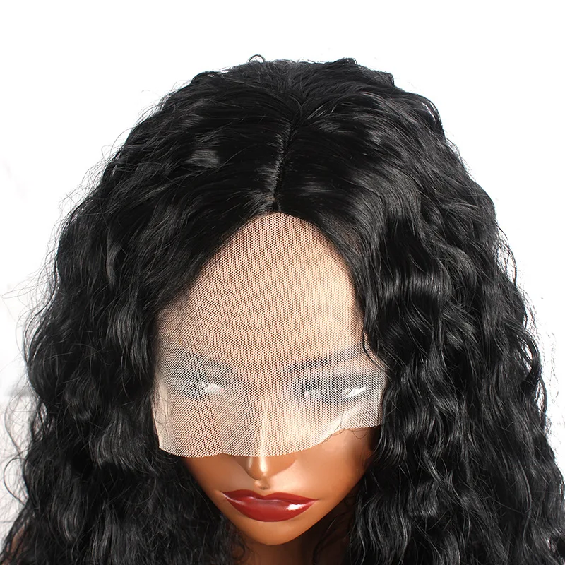 New African Wig Women's Fashionable Black Small Curly Hair With Water Ripple Corn Perm Center Split Bang Full Top Cover JF2088-2