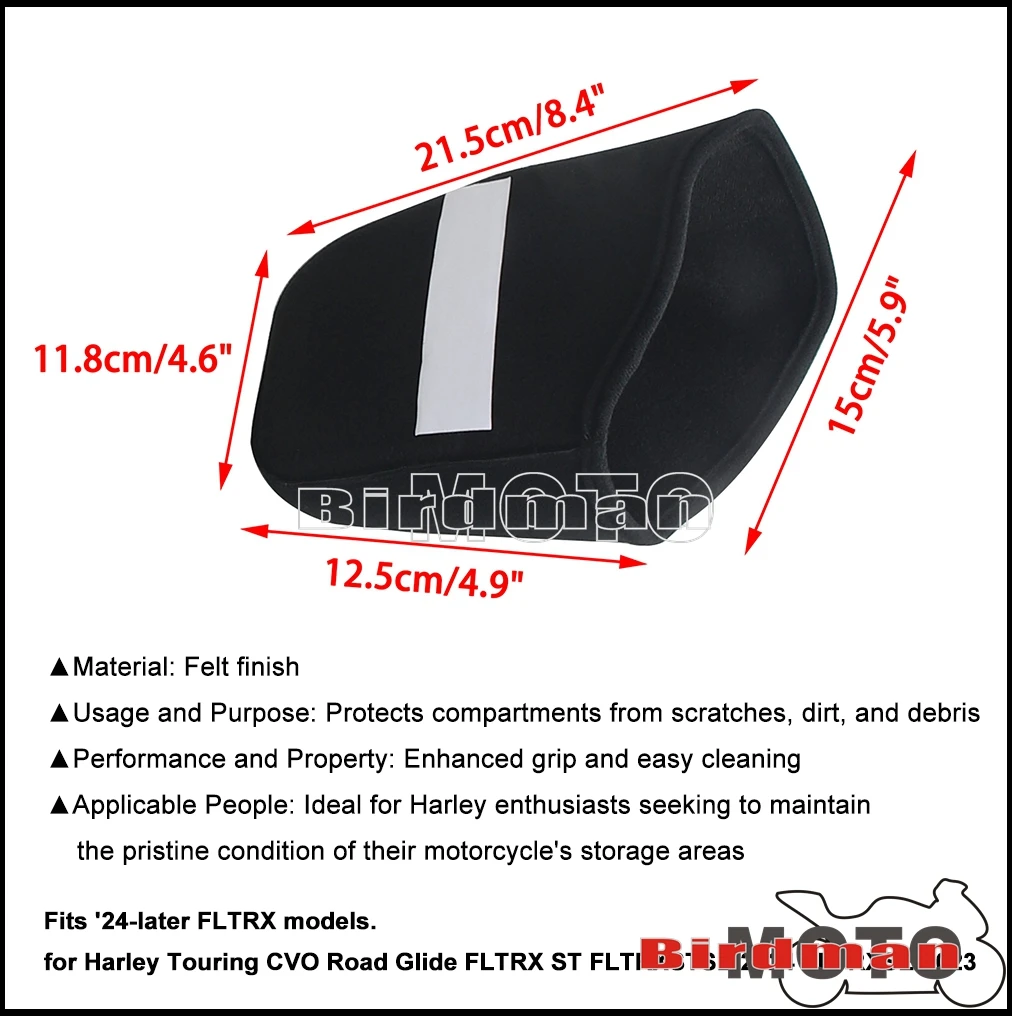 Felt Finish Motorcycle Compartment Liner For Harley Touring CVO Road Glide FLTRX ST FLTRXSTSE 2024 FLTRXSE 2023 Black Inner Bags