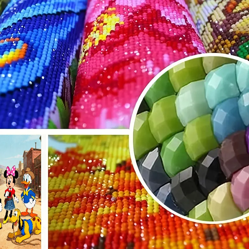 5D DIY Diamond Painting Kit, Full Drill Disney Mickey Minnie Donald Pluto Cowboy Western Theme Diamond Art, Cartoon Characters W