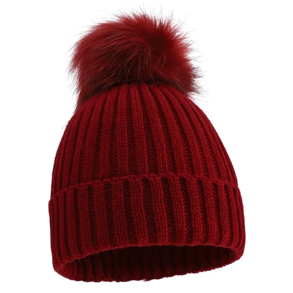Cozy Solid Color Ribbed Knit Beanie Single Pom Pom Faux Fur Faux Fur Pom Beanie Ribbed Knit Thick Warm Winter Beanie Hat For Men