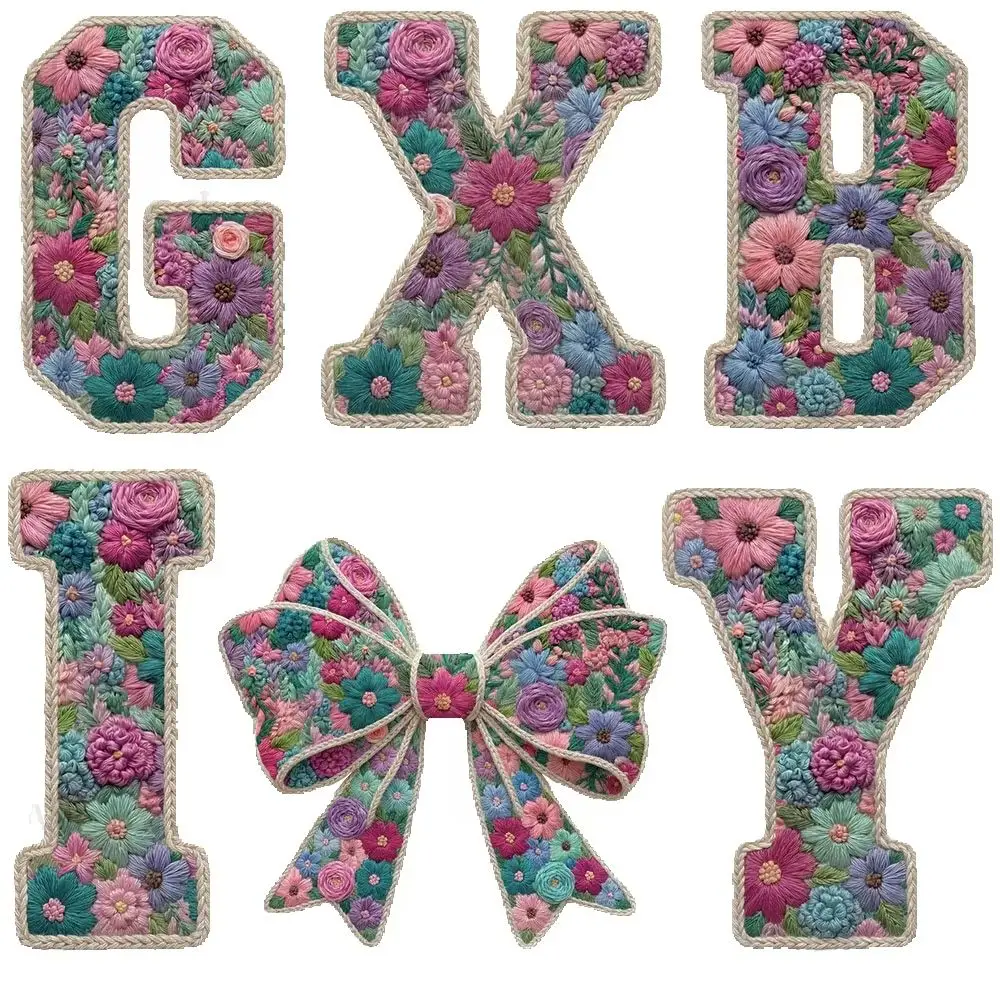 Floral Letter Bow Iron On Heat Transfer Patches DIY Clothing Appliques for T-Shirt Hoodie Bag Custom Decorative Iron-on Stickers