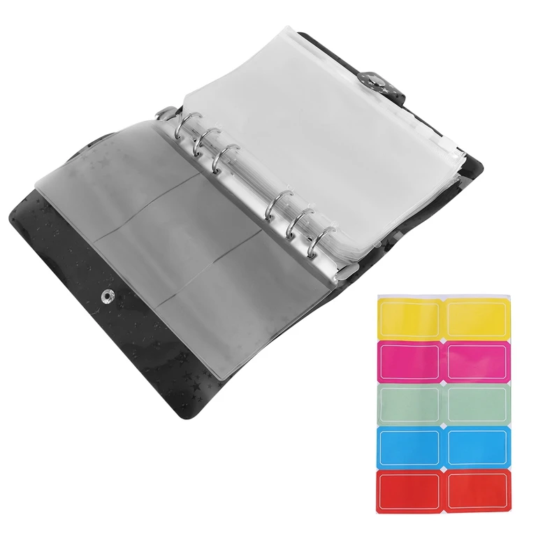 11Pcs A6 Budget Binder PVC 6 Ring Refillable Binder Cover With 9 Binder Pockets/1 Binder Card / 1 Label