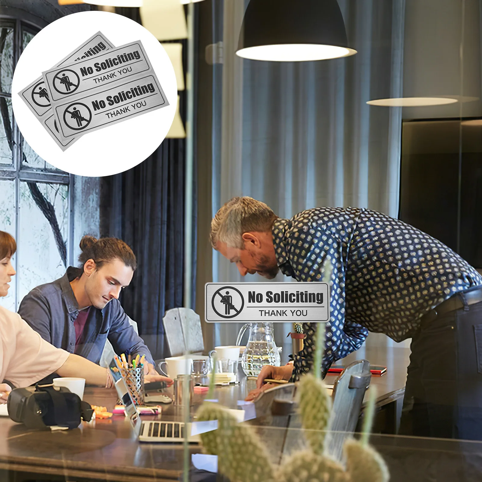 

2Sets No Soliciting Sign PVC Weatherproof Minimalist Waterproof Adhesive Door Sign for Home Entryway No Soliciting Signs