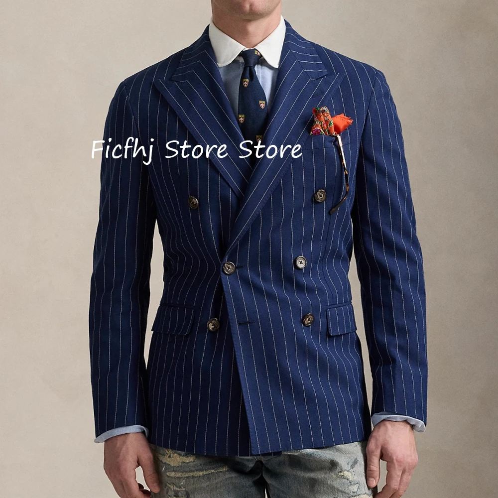 

Men's Suits Striped Fabric Costumes Casual Business Jackets for Suit Top Double-breasted New in Suits and Blazers Man Fashion