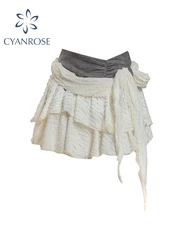 Women White Pleated Skirt Vintage Y2k Short Summer Skirt Harajuku Korean Style Patchwork Casual Fashion Kawaii A-line Mini Skirt